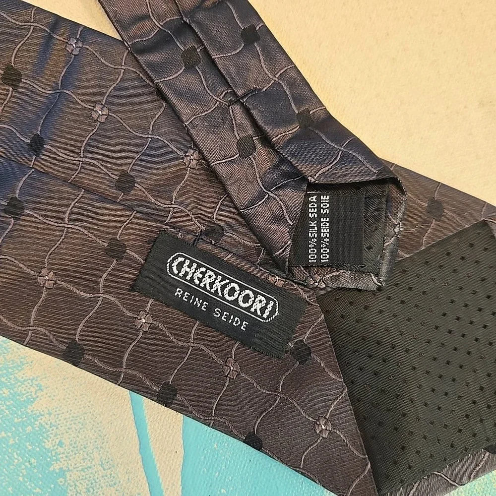 Cherkoori Reine Seide Silk Tie Black Geometric Square Mod Gothic 58x3.25